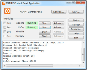 کنترل پنل برنامه Xampp