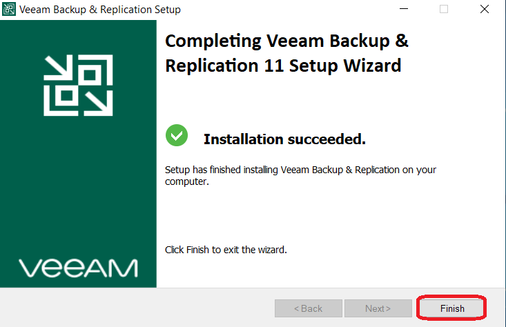 مرحله نهایی نصب Veeam